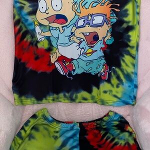 Colorful Cartoon Graphic Tank and Shorts Set